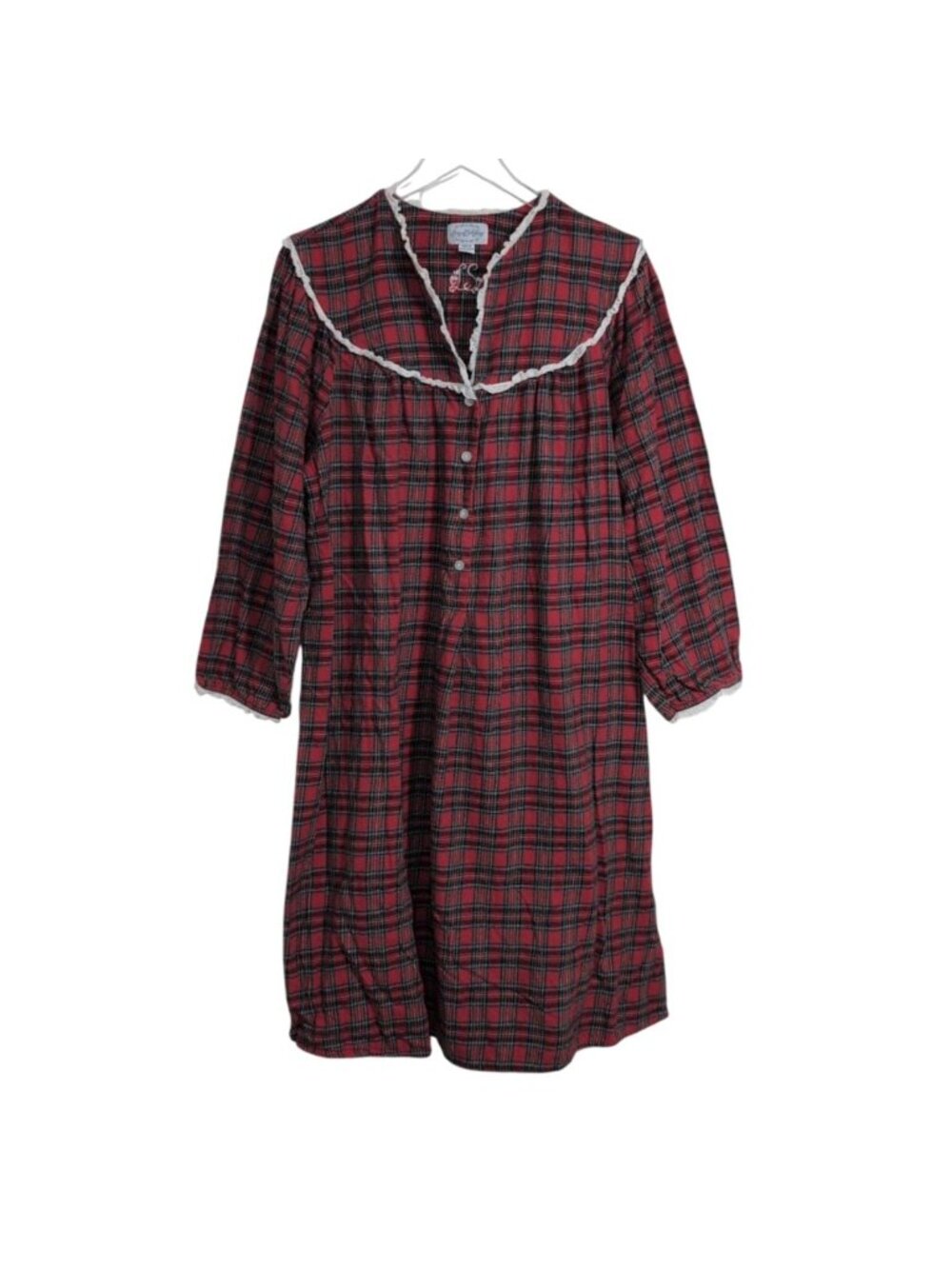 Lanz of Salzburg Plaid Nightgown Womens Size XL Flannel Lace Trim Cottage Modest